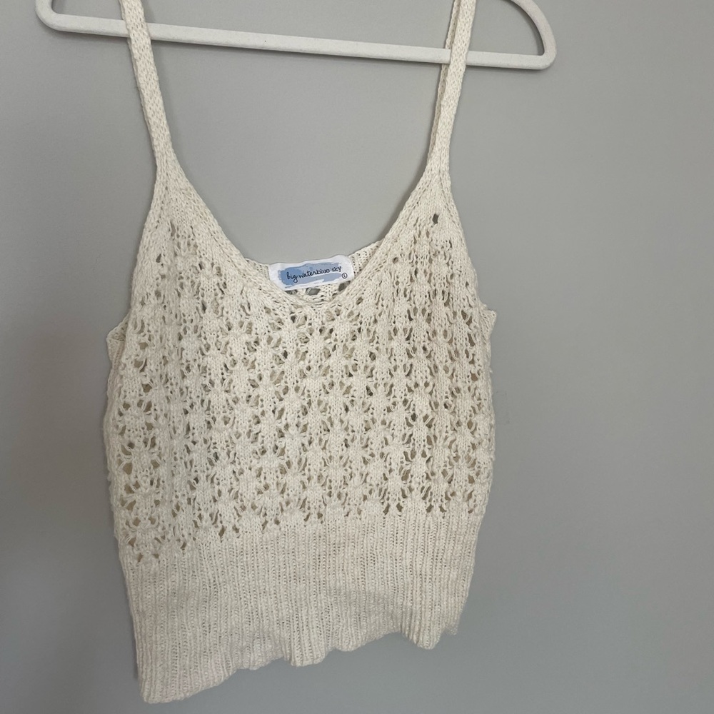 Big Water Blue Sky cream crochet crop top